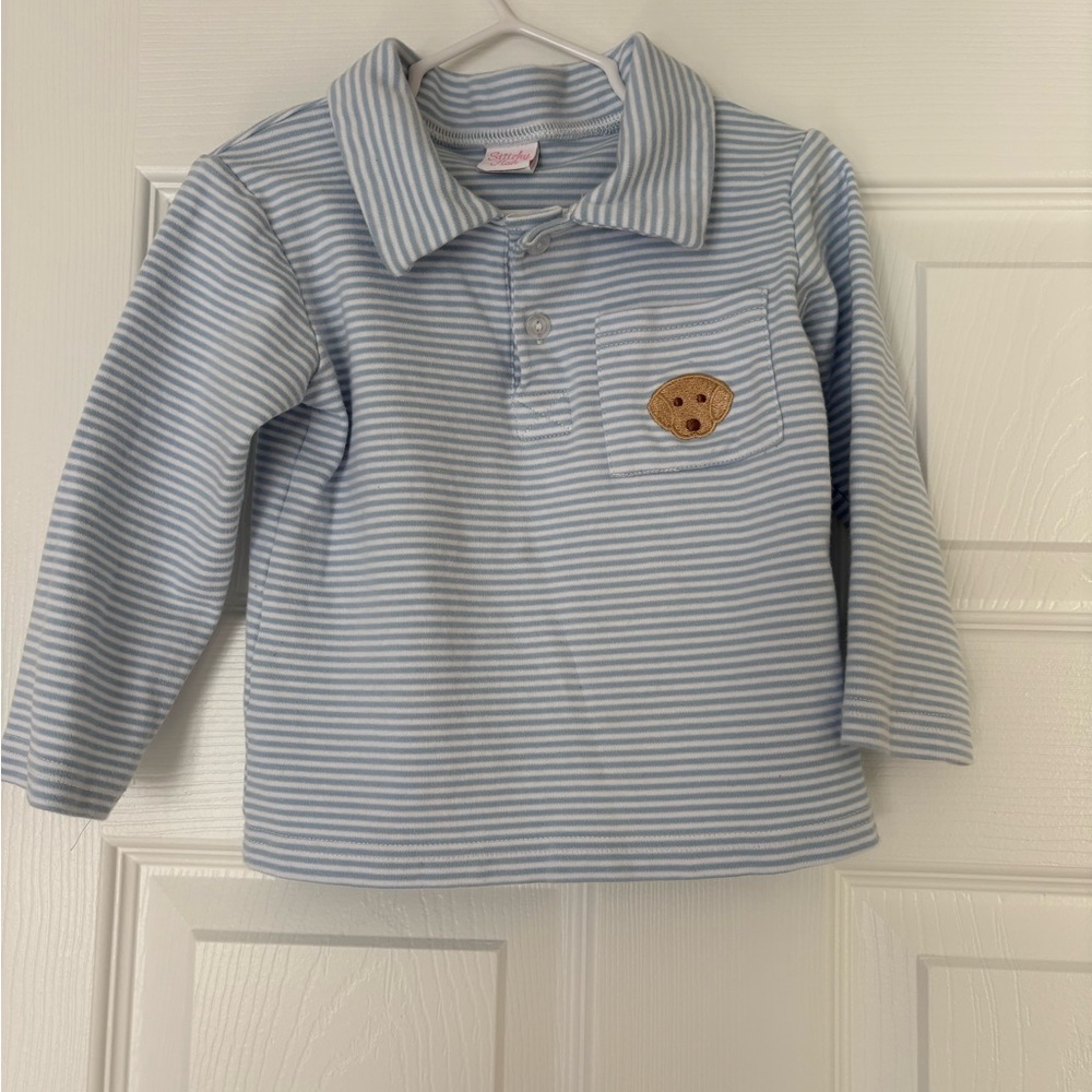Blue Striped Kids Shirt with Puppy Patch